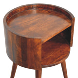 Solid Mango Wood Bedside Cabinet Round With Open Slot - Birmingham