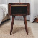 Solid Mango Wood Bedside Cabinet Round With Open Slot - Birmingham