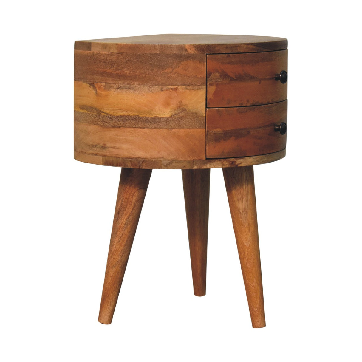 Solid Mango Wood Bedside Cabinet Tripod With 2 Drawers - Odyssey