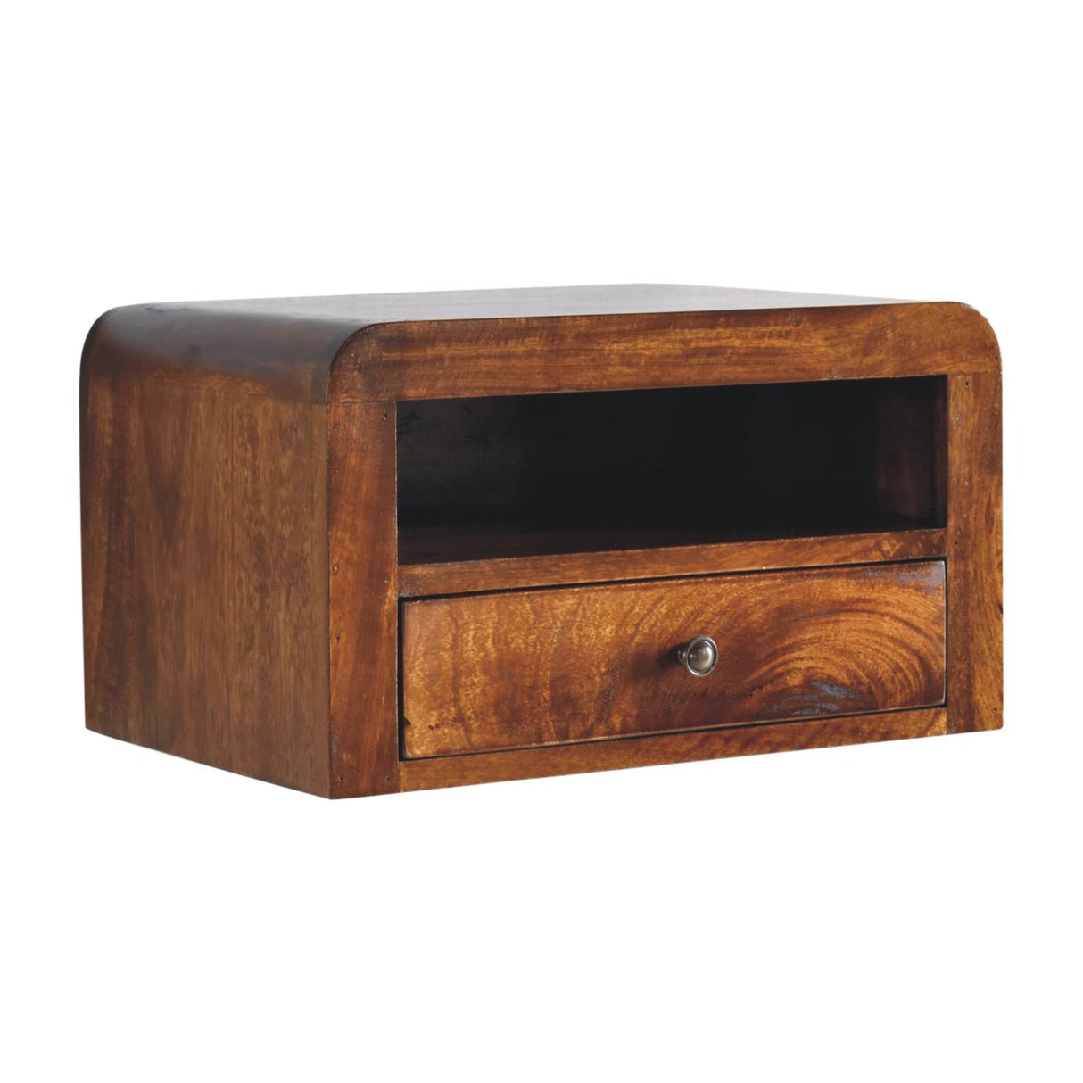 Solid Mango Wood Bedside Cabinet Wall Mounted With 1 Drawer - Birmingham