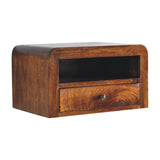 Solid Mango Wood Bedside Cabinet Wall Mounted With 1 Drawer - Birmingham