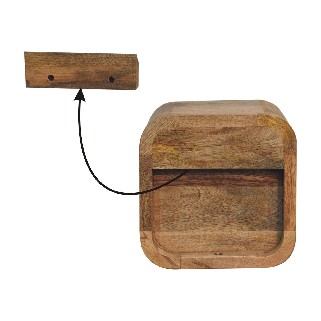 Solid Mango Wood Bedside Cabinet Wall Mounted With 1 Drawer - Exeter