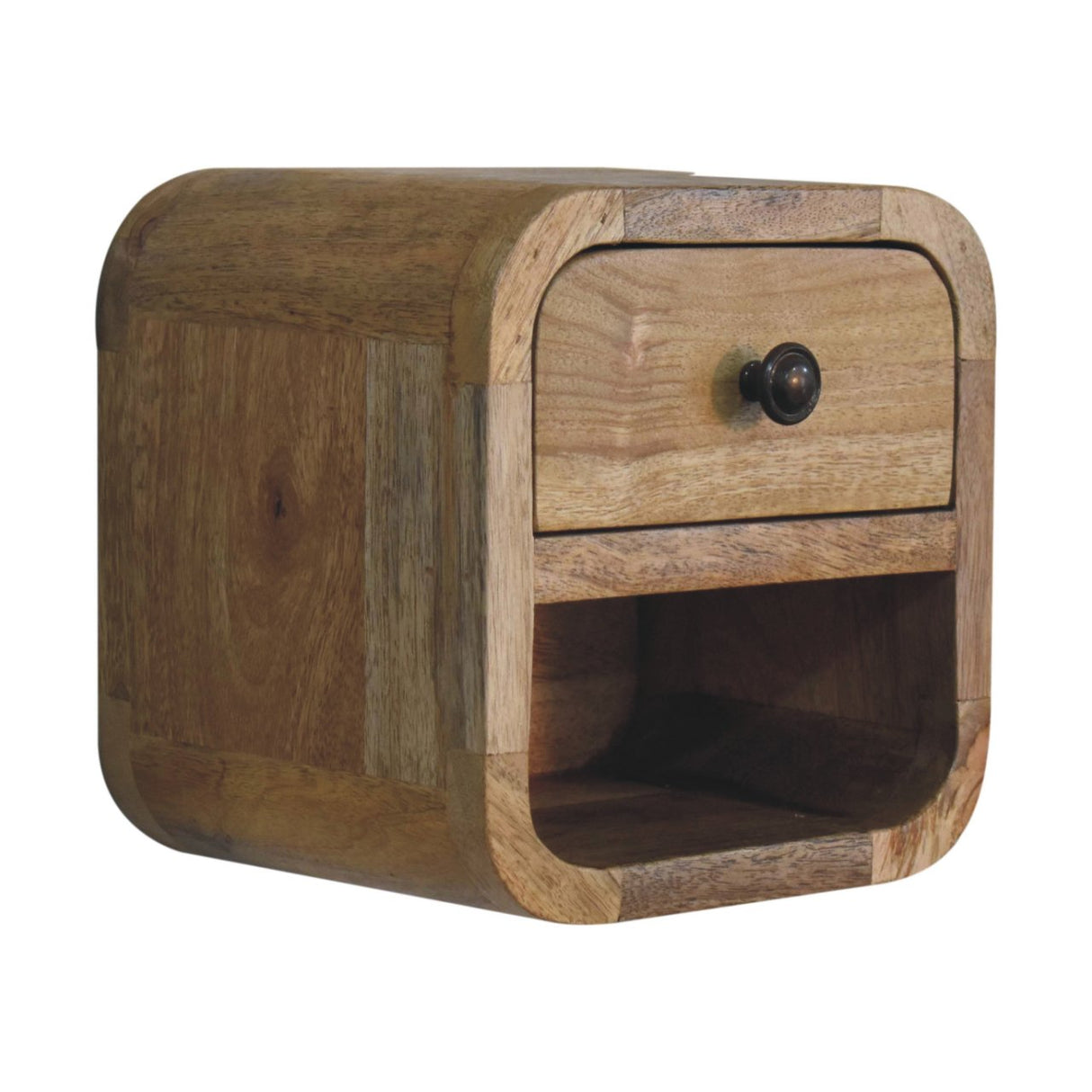 Solid Mango Wood Bedside Cabinet Wall Mounted With 1 Drawer - Exeter
