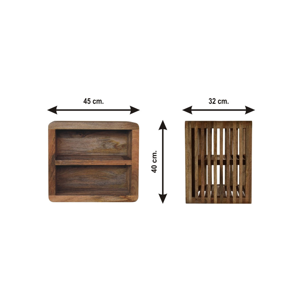 Solid Mango Wood Bedside Cabinet Wall Mounted With 2 Open Slots - Soba