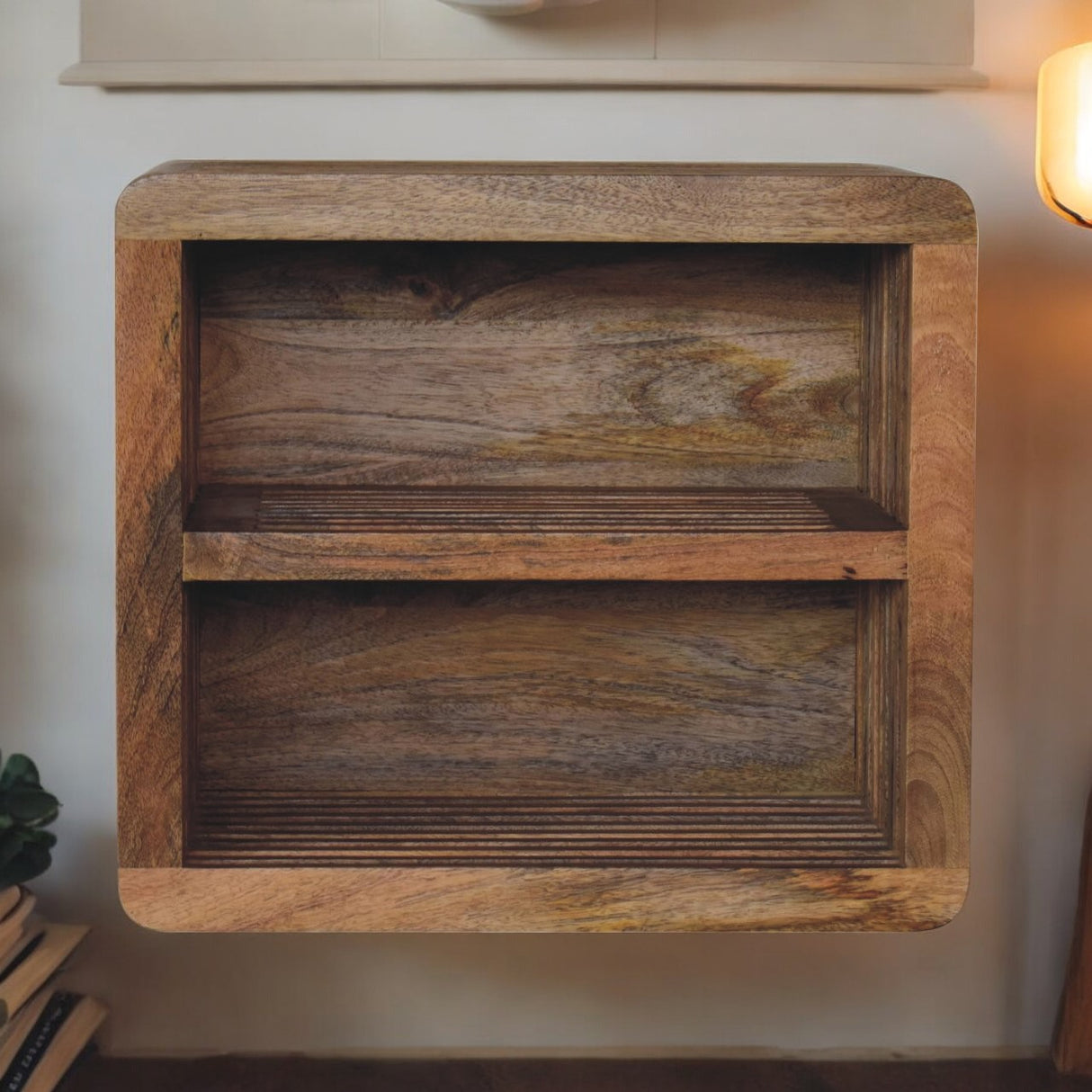 Solid Mango Wood Bedside Cabinet Wall Mounted With 2 Open Slots - Soba