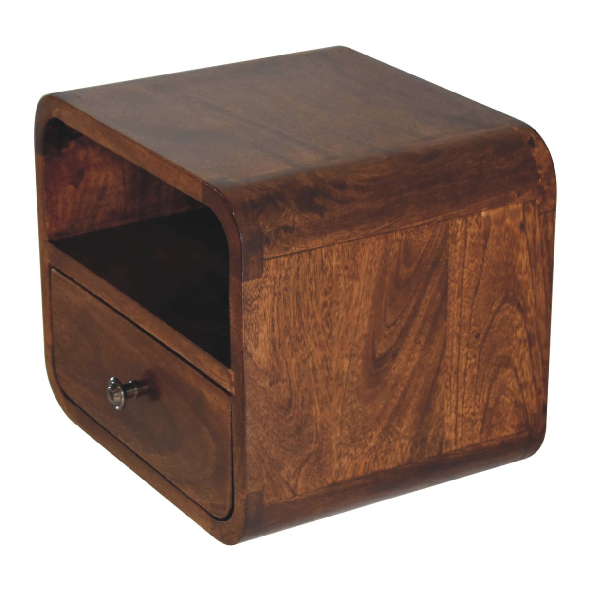 Solid Mango Wood Bedside Cabinet Wall Mounted With Open Slot - Exeter