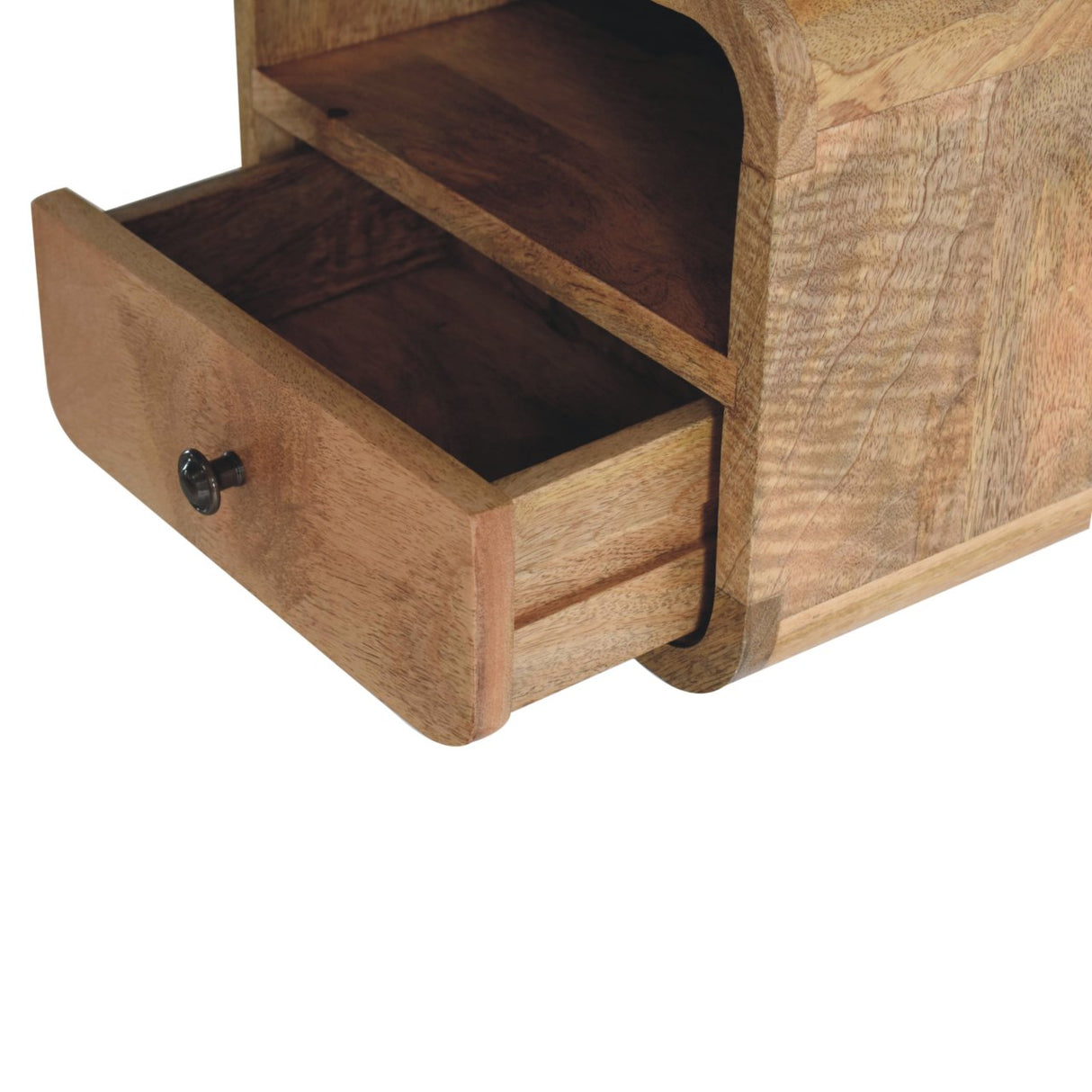 Solid Mango Wood Bedside Cabinet Wall Mounted With Open Slot - Exeter