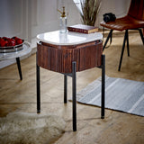 Solid Mango Wood Bedside Cabinet With White Marble Top - Opal