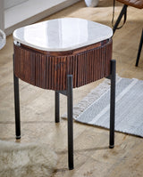 Solid Mango Wood Bedside Cabinet With White Marble Top - Opal