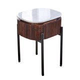Solid Mango Wood Bedside Cabinet With White Marble Top - Opal