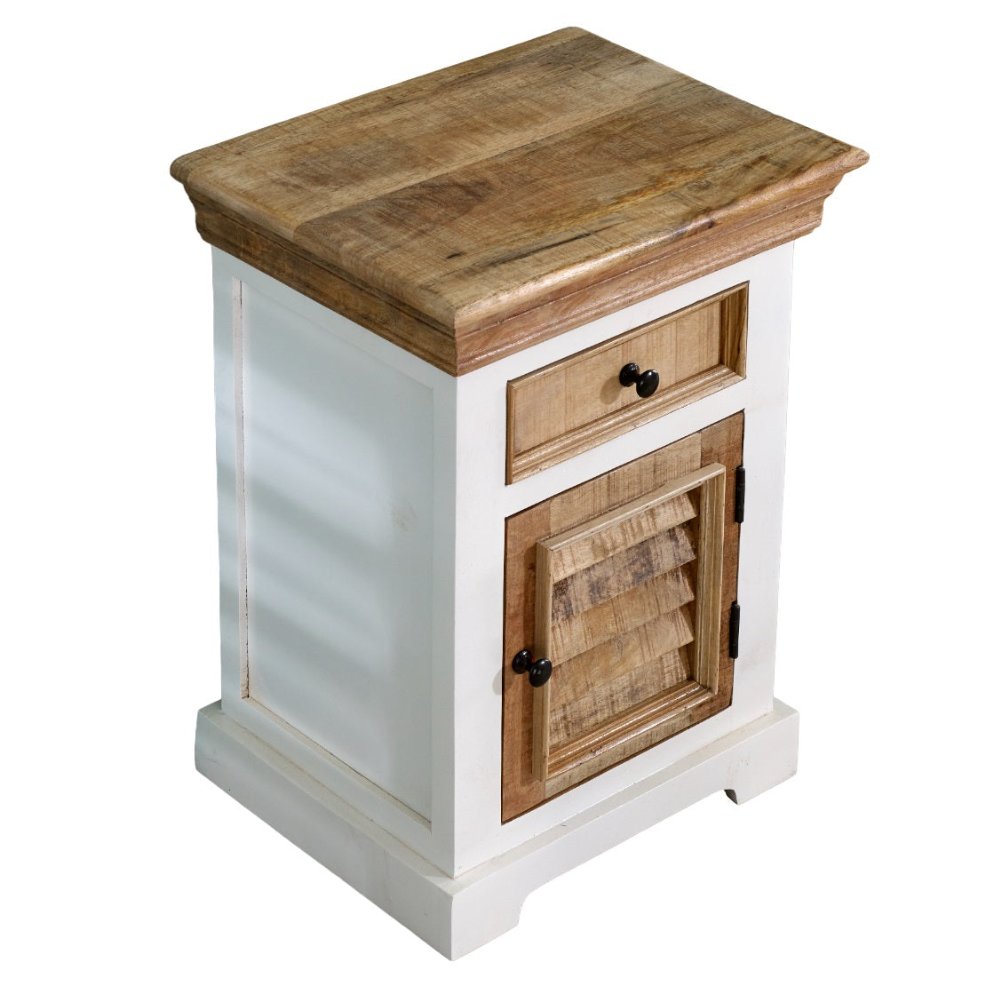 Solid Mango Wood Bedside Cabinet With 1 Door And 1 Drawer - Alfie