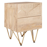Solid Mango Wood Bedside Cabinet With 2 Drawers - Light Gold