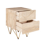 Solid Mango Wood Bedside Cabinet With 2 Drawers - Light Gold