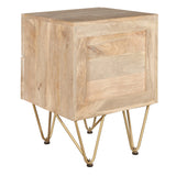 Solid Mango Wood Bedside Cabinet With 2 Drawers - Light Gold