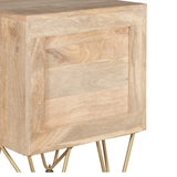 Solid Mango Wood Bedside Cabinet With 2 Drawers - Light Gold