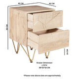 Solid Mango Wood Bedside Cabinet With 2 Drawers - Light Gold