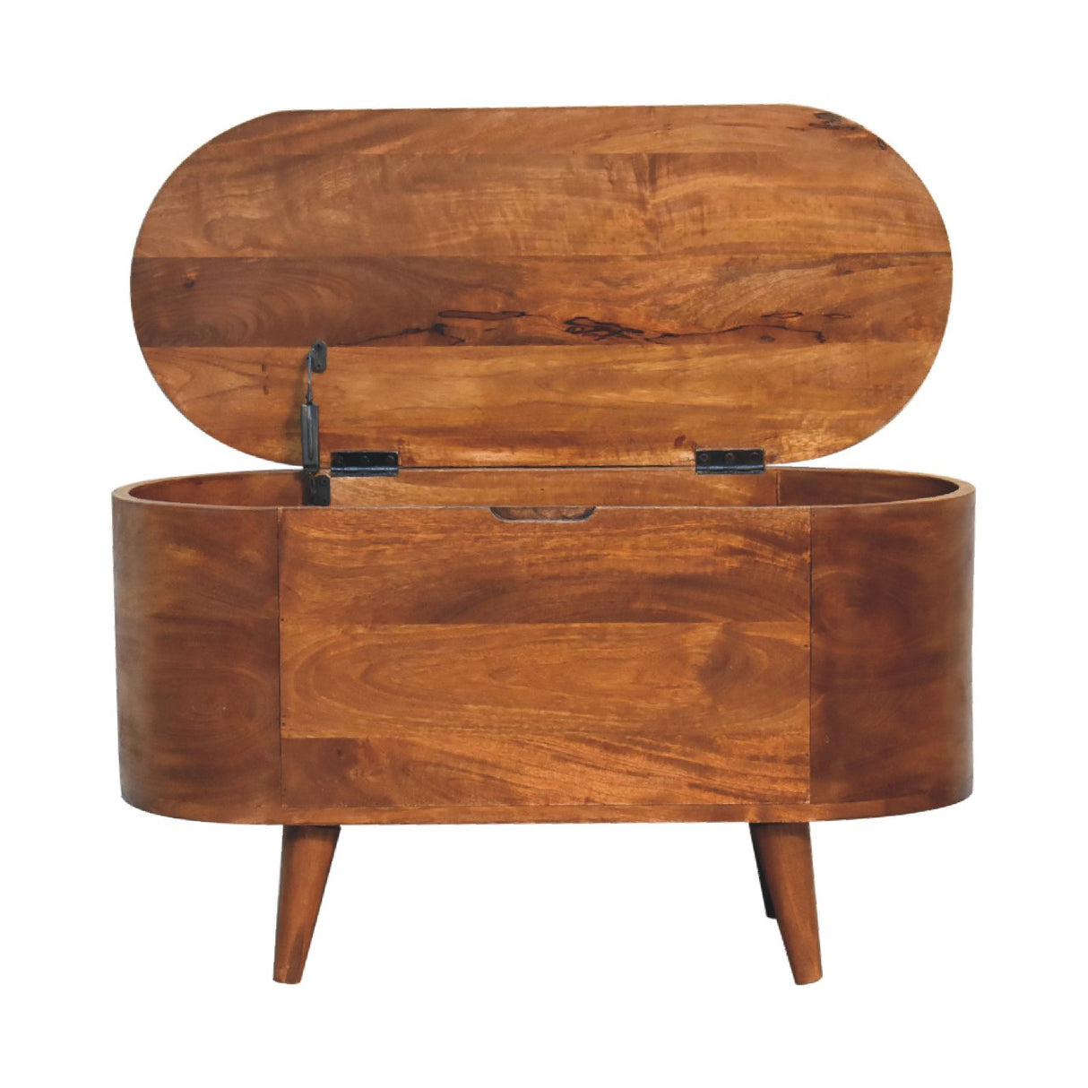 Solid Mango Wood Blanket Box Rounded With Lid Up - Chester