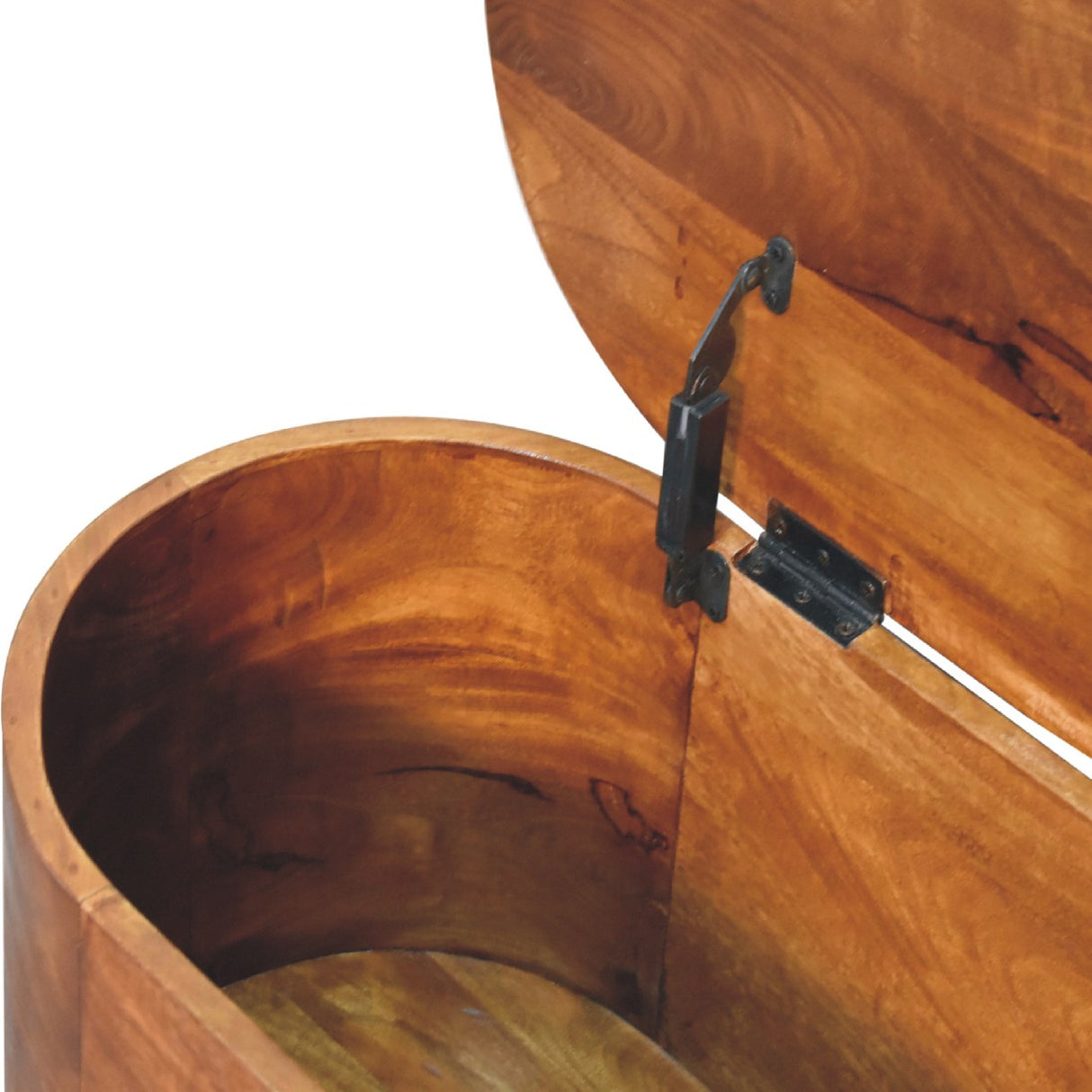 Solid Mango Wood Blanket Box Rounded With Lid Up - Chester