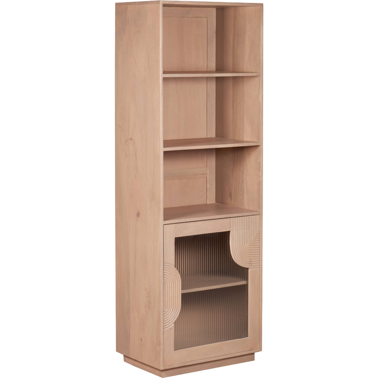 Solid Mango Wood Bookcase With 1 Fluted Glass Door - Indus
