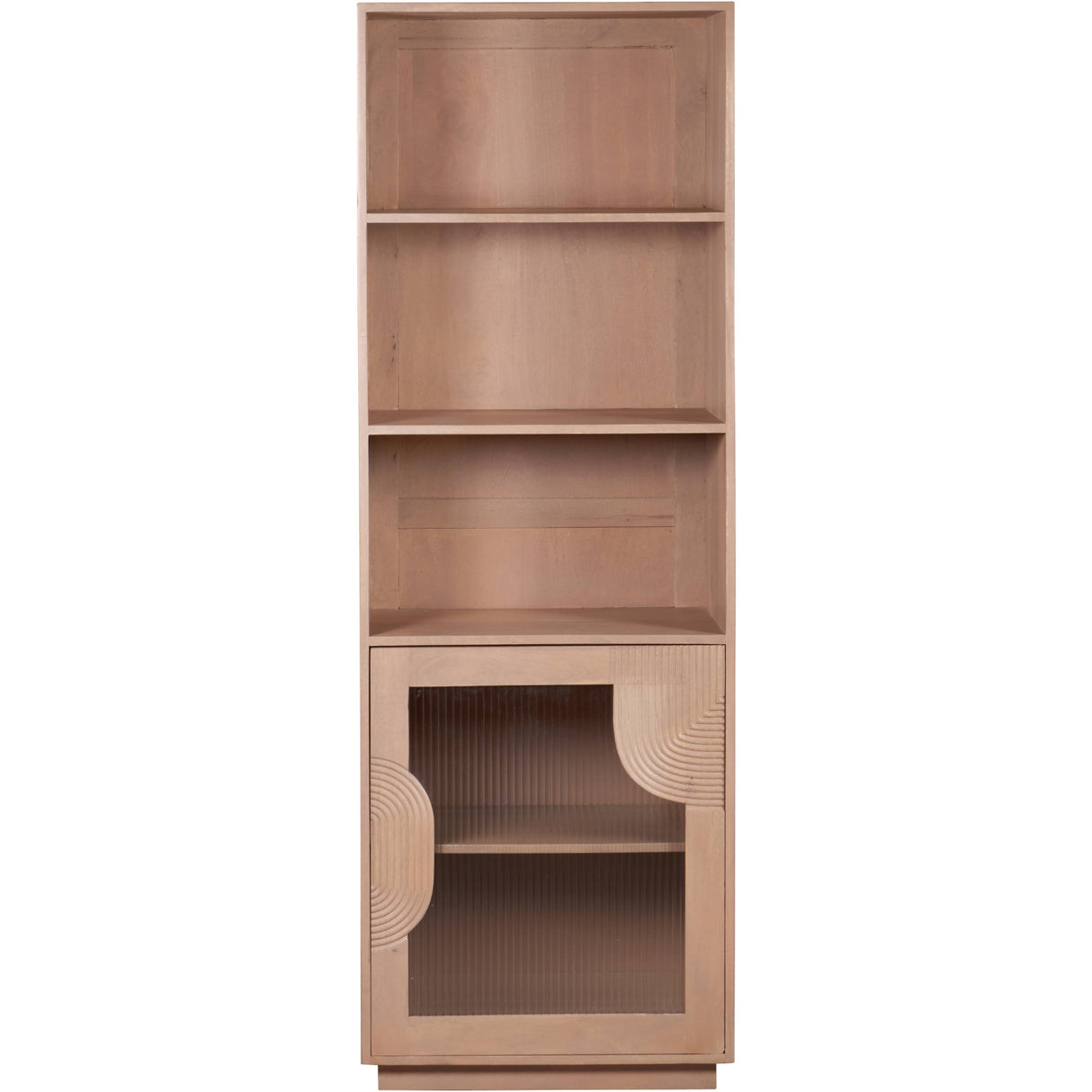 Solid Mango Wood Bookcase With 1 Fluted Glass Door - Indus
