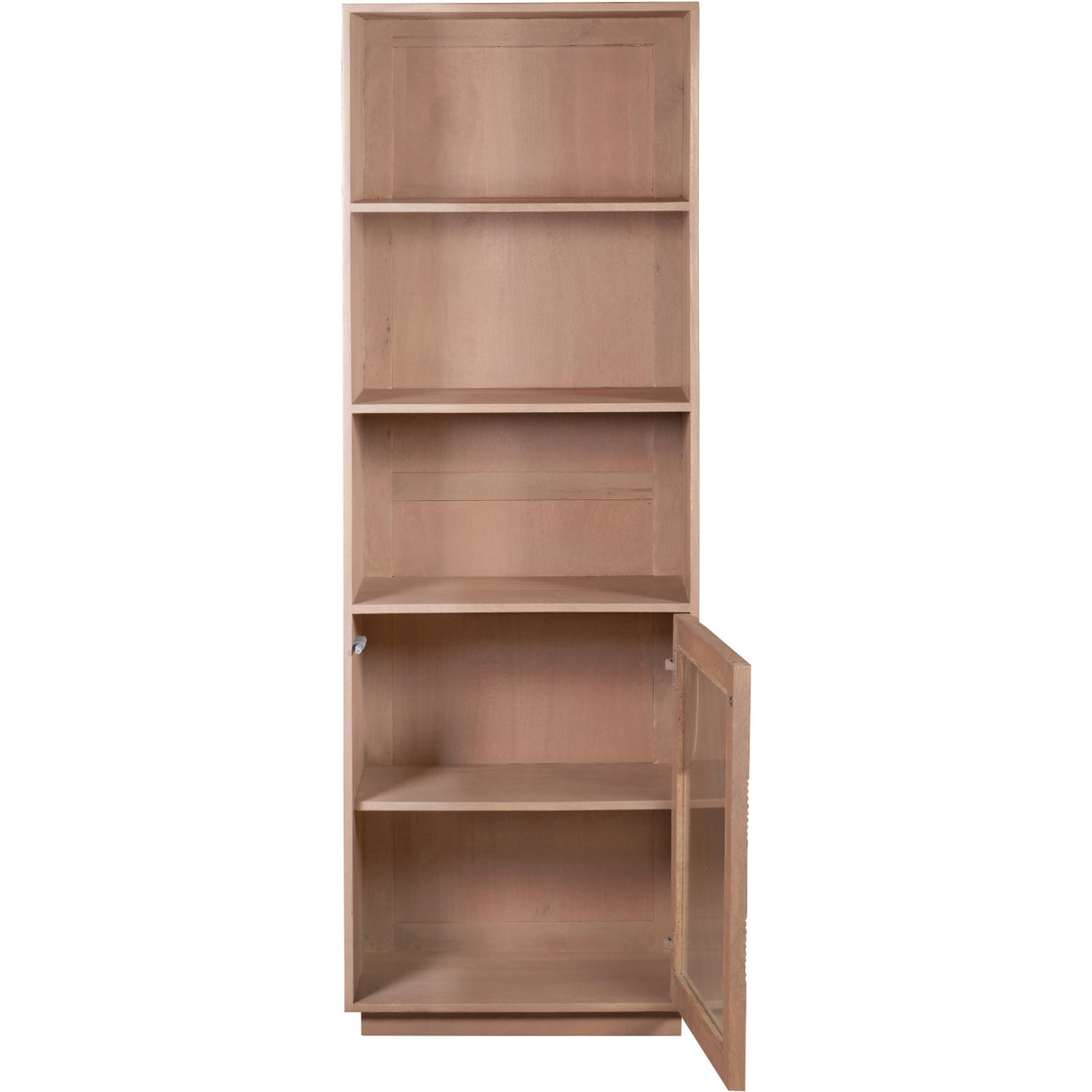 Solid Mango Wood Bookcase With 1 Fluted Glass Door - Indus