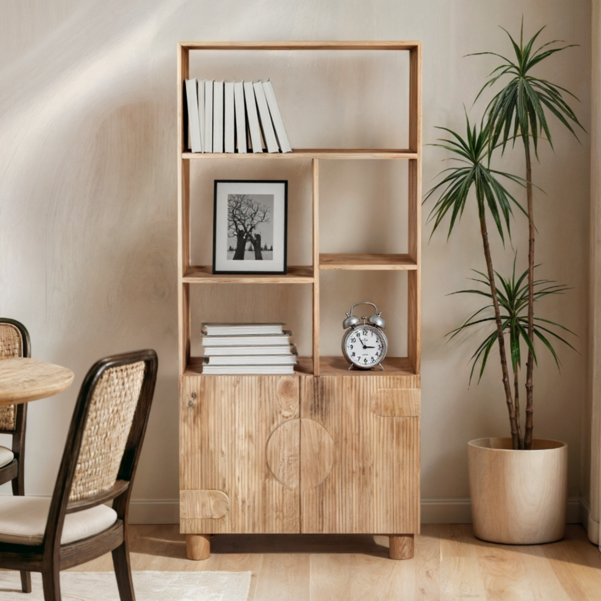 Solid Mango Wood Bookcase With 2 Doors - Austin