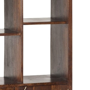 Solid Mango Wood Bookcase With 2 Doors And 5 Shelves - Dark Gold