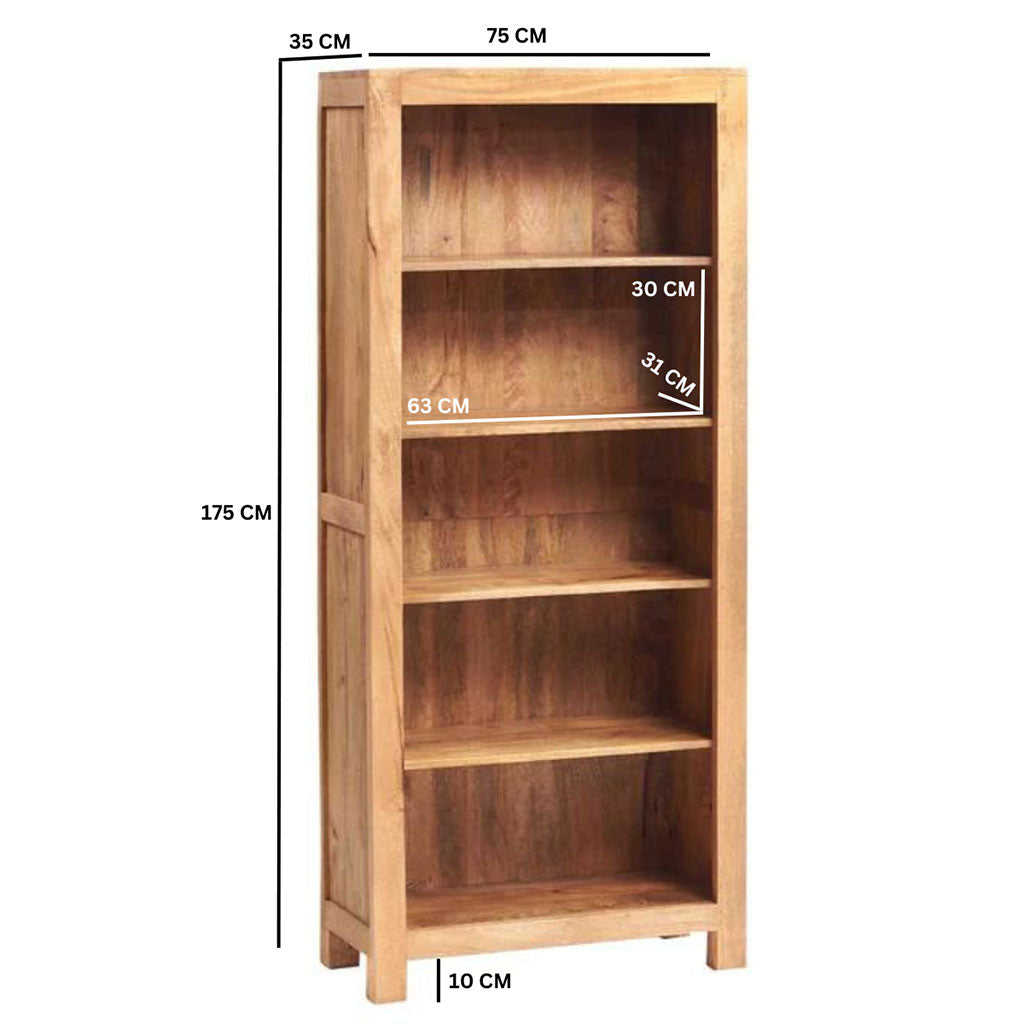 Solid Mango Wood Bookcase With 5 Shelves - Toko