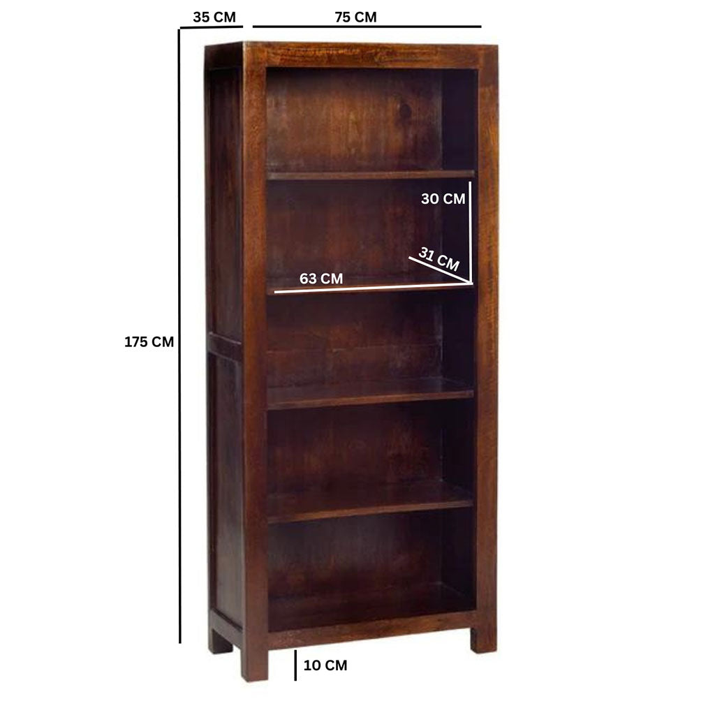 Solid Mango Wood Bookcase With 5 Shelves - Toko