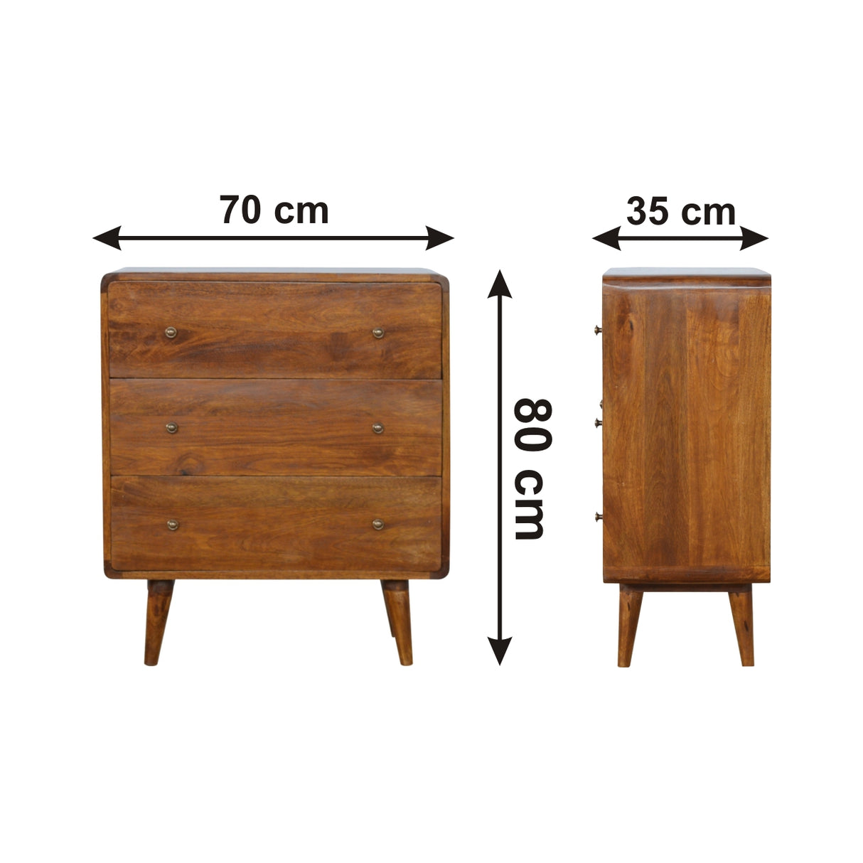 Solid Mango Wood Chest Of 3 Drawers Curved - Gloucester
