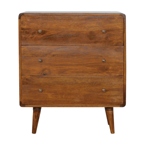 Solid Mango Wood Chest Of 3 Drawers Curved - Gloucester