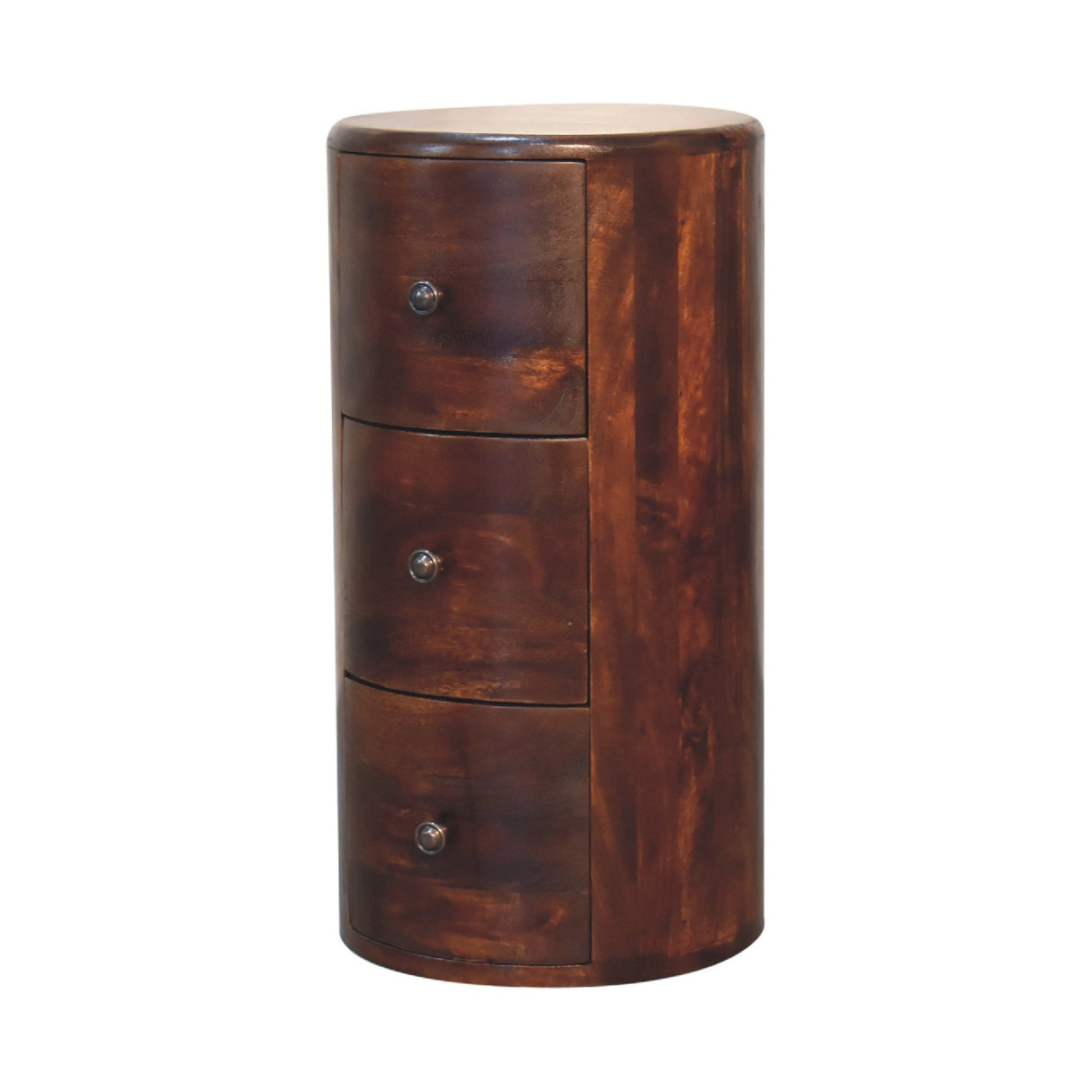 Solid Mango Wood Chest Of 3 Drawers in Drum Shape - Birmingham