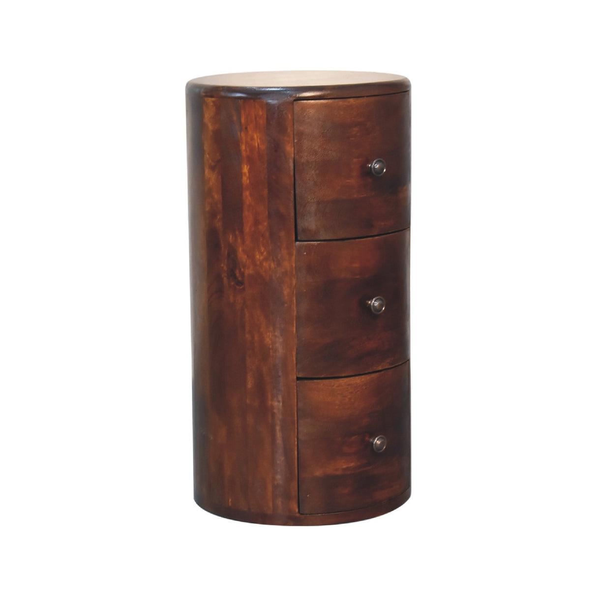 Solid Mango Wood Chest Of 3 Drawers in Drum Shape - Birmingham