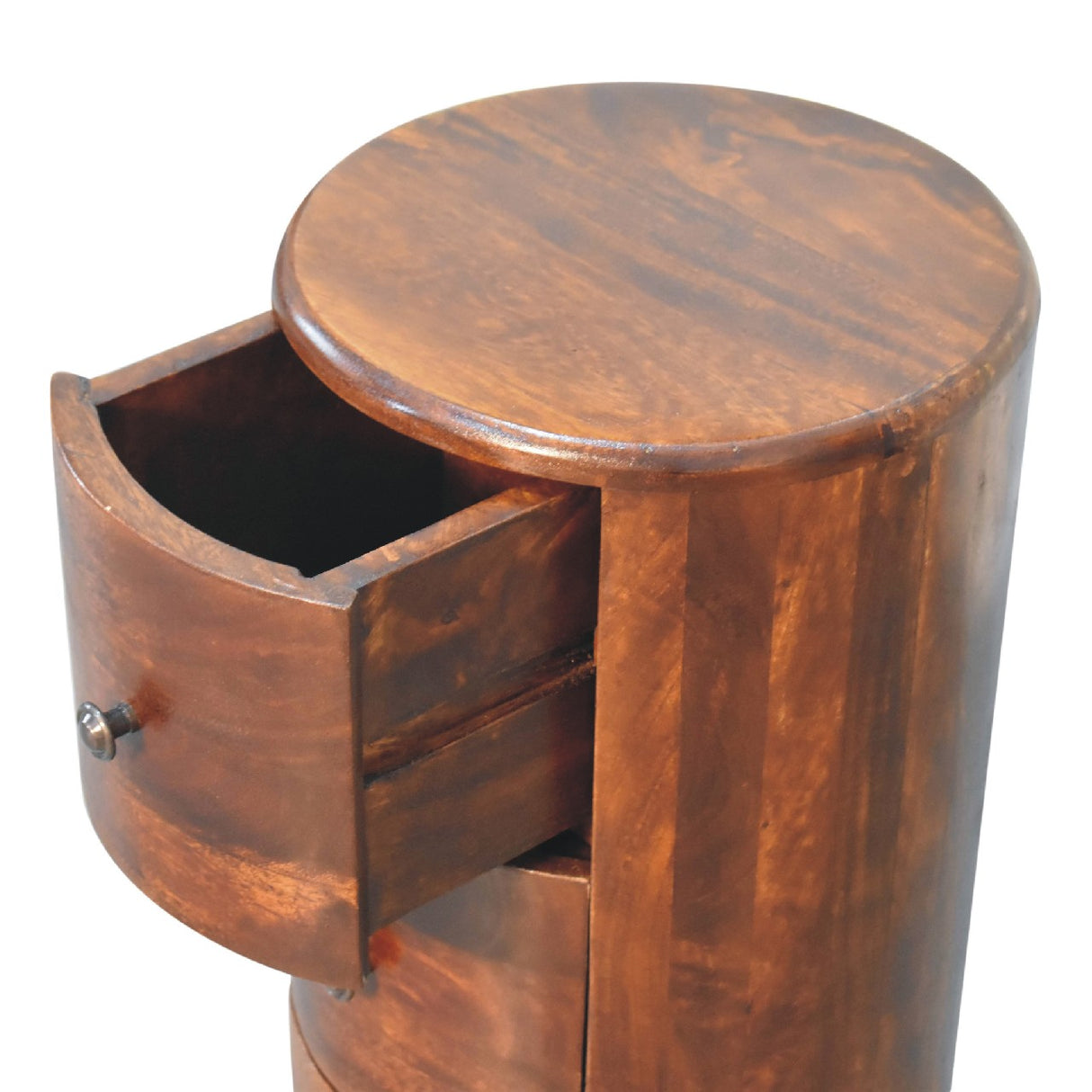 Solid Mango Wood Chest Of 3 Drawers in Drum Shape - Birmingham