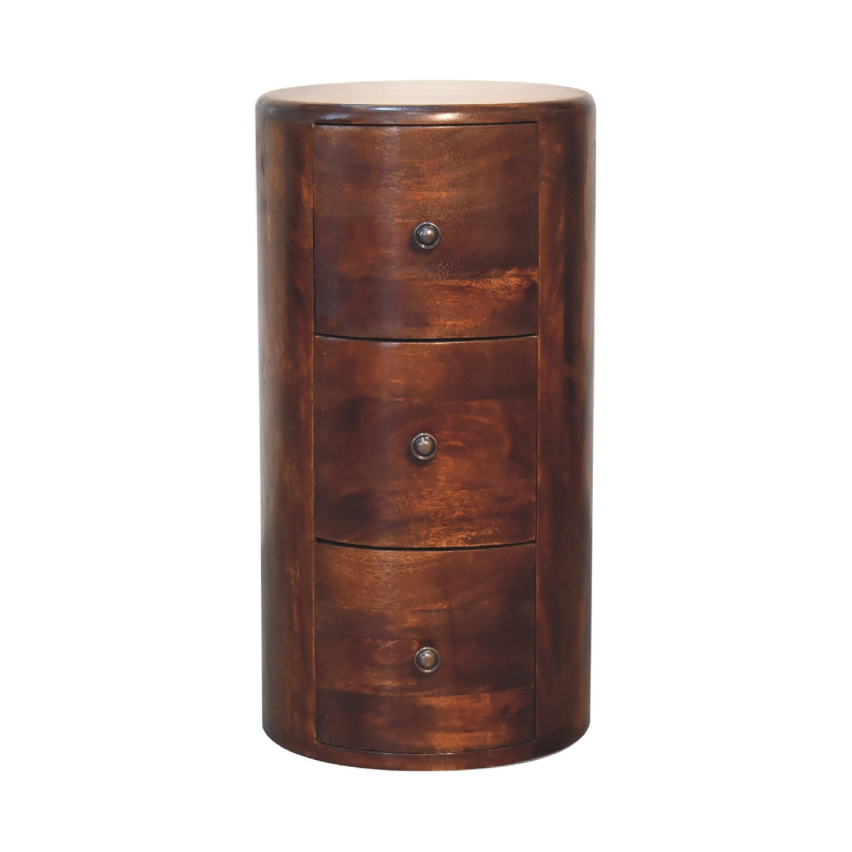 Solid Mango Wood Chest Of 3 Drawers in Drum Shape - Birmingham