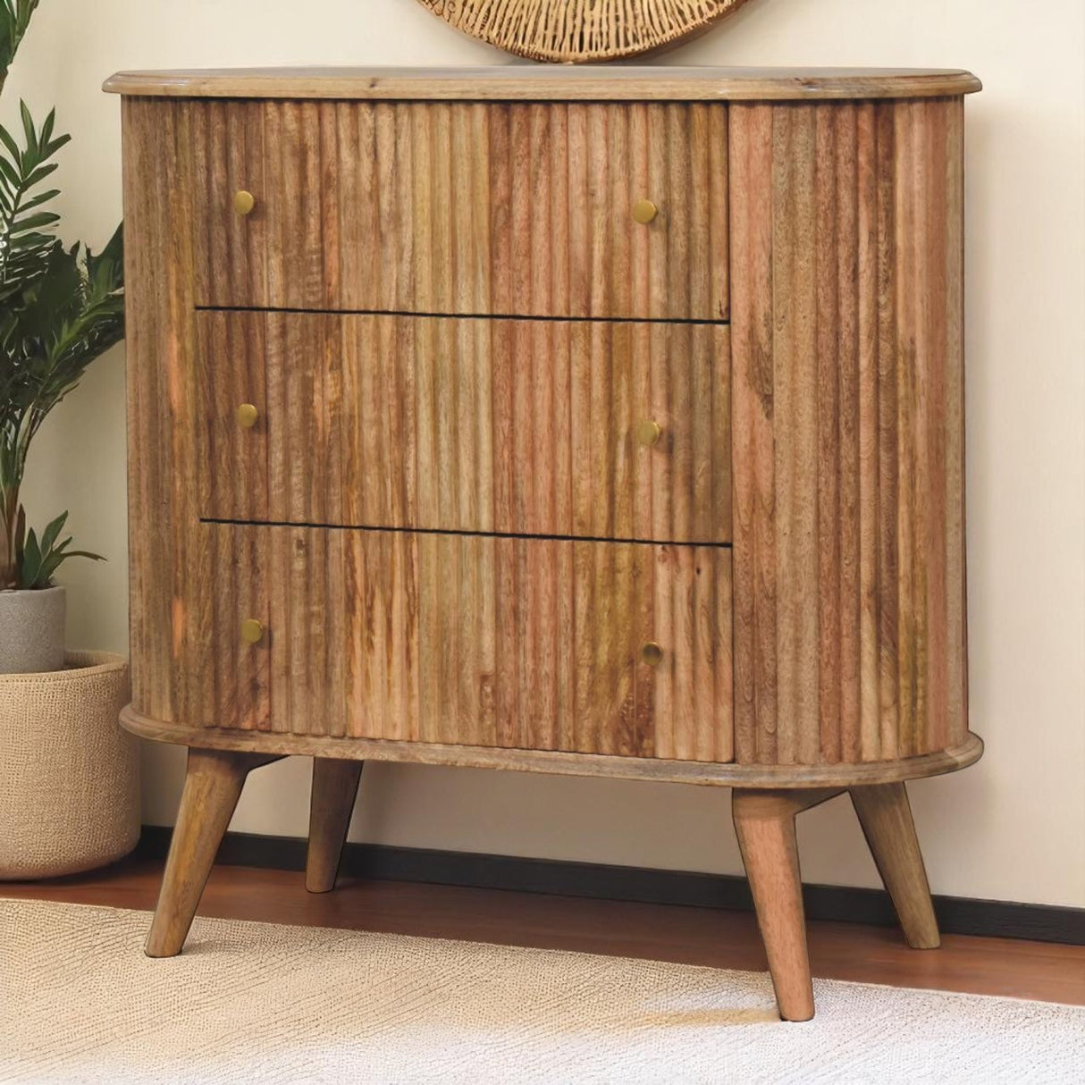 Solid Mango Wood Chest Of 3 Drawers Nordic - Soba
