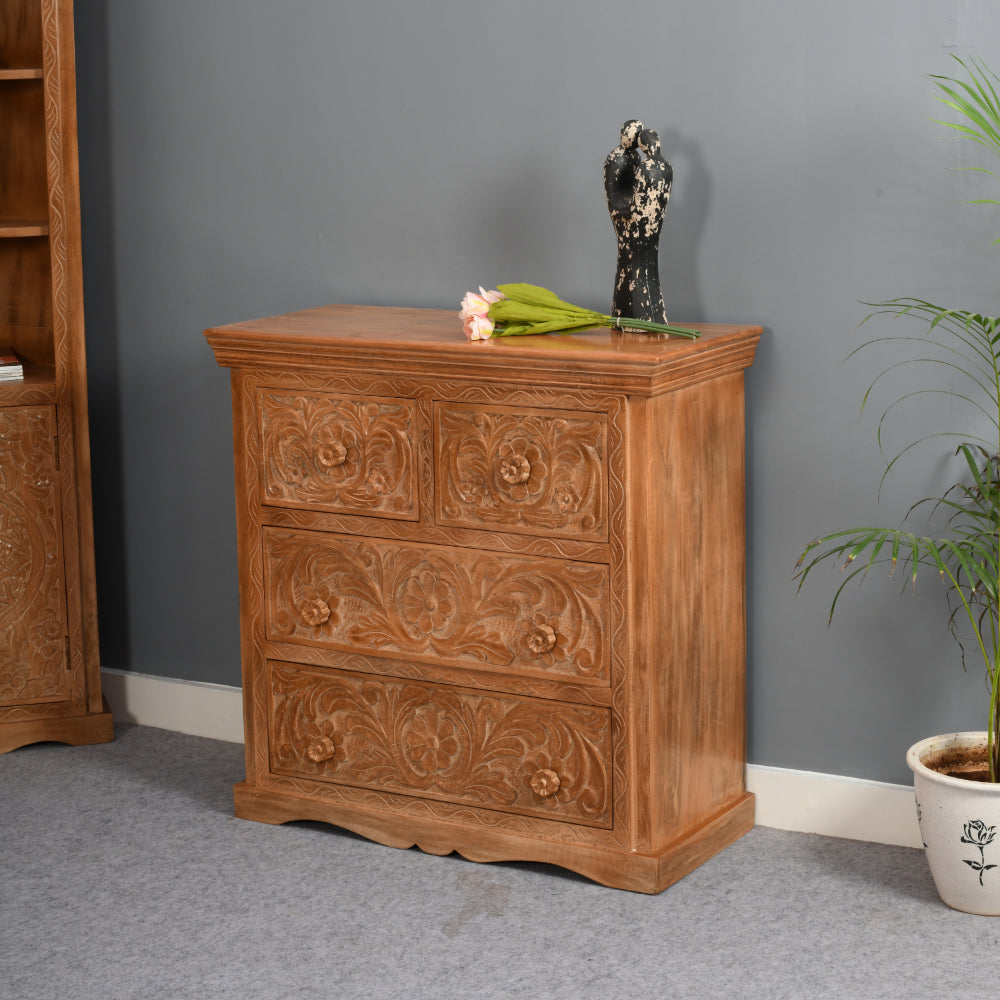Solid Mango Wood Chest Of 4 Drawers - Artwork