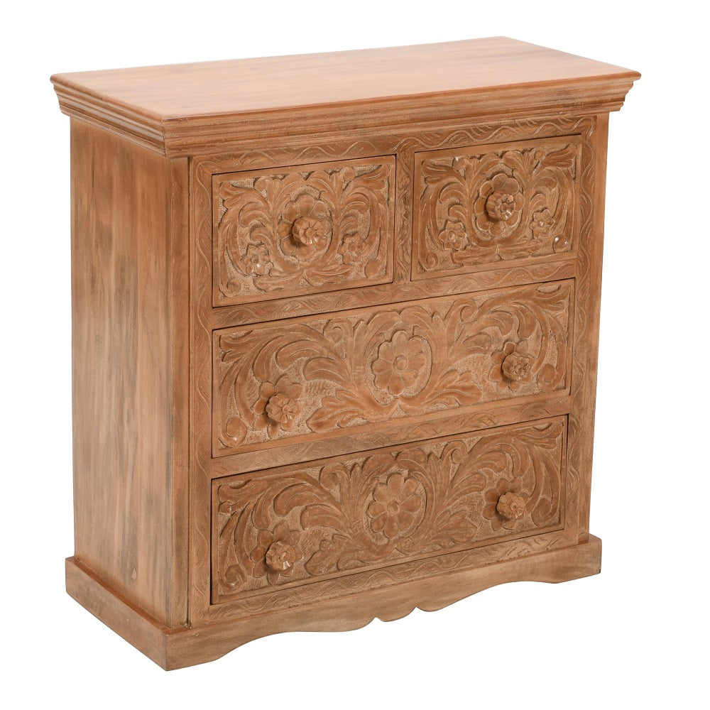 Solid Mango Wood Chest Of 4 Drawers - Artwork