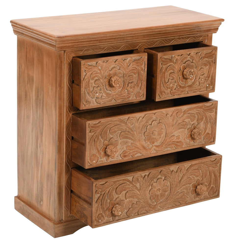 Solid Mango Wood Chest Of 4 Drawers - Artwork