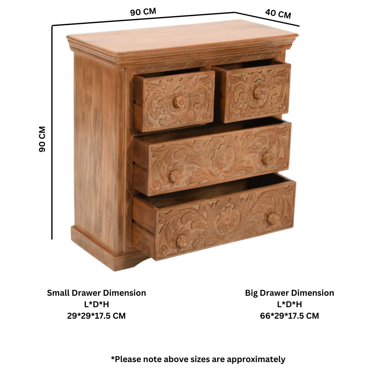Solid Mango Wood Chest Of 4 Drawers - Artwork