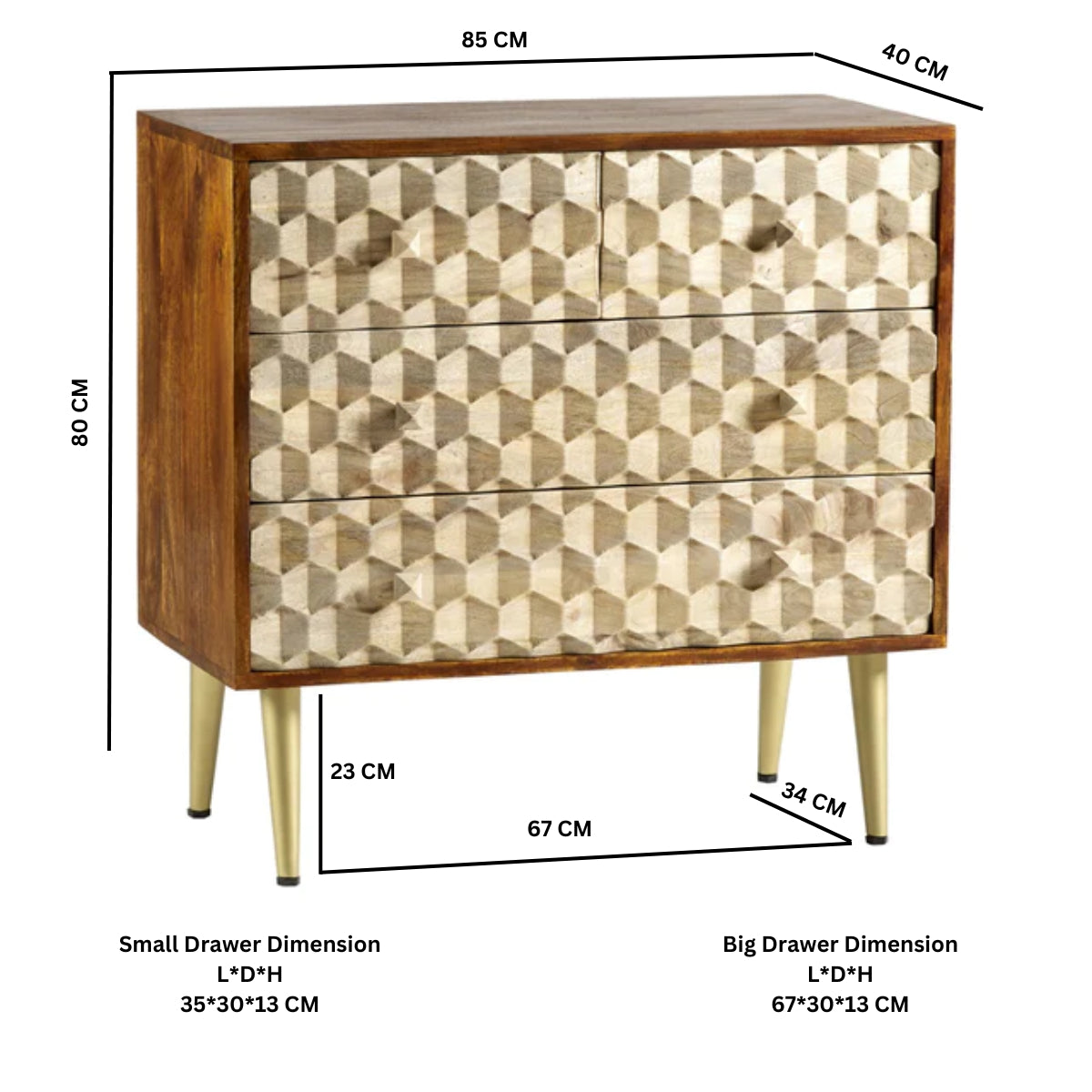 Solid Mango Wood Chest Of 4 Drawers - Edison