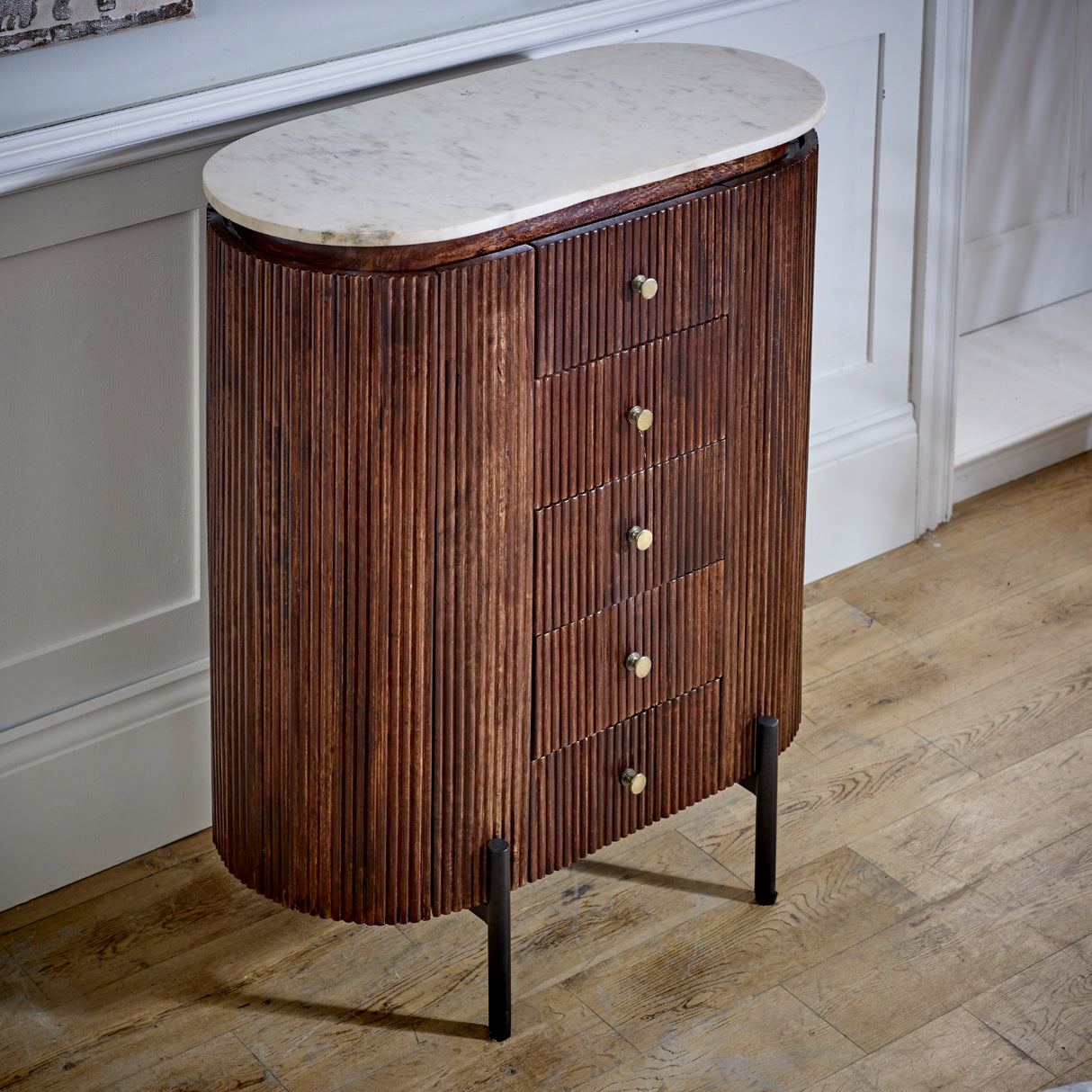 Solid Mango Wood Chest Of 5 Drawers With Marble Top - Opal