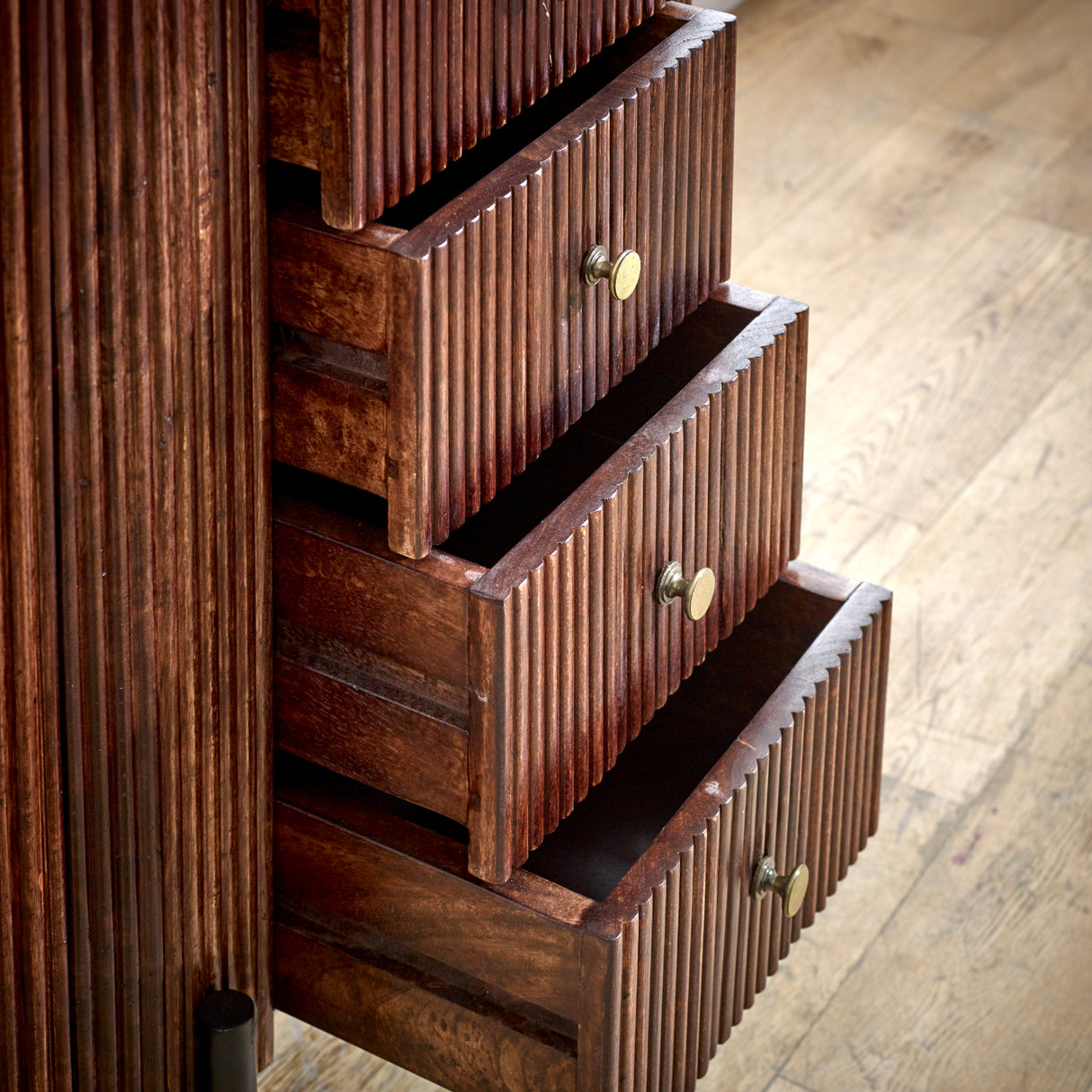 Solid Mango Wood Chest Of 5 Drawers With Marble Top - Opal