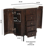 Solid Mango Wood Chest Of 5 Drawers With Marble Top - Opal