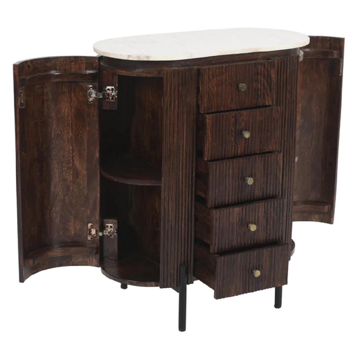 Solid Mango Wood Chest Of 5 Drawers With Marble Top - Opal