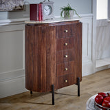 Solid Mango Wood Chest Of 5 Drawers With Marble Top - Opal