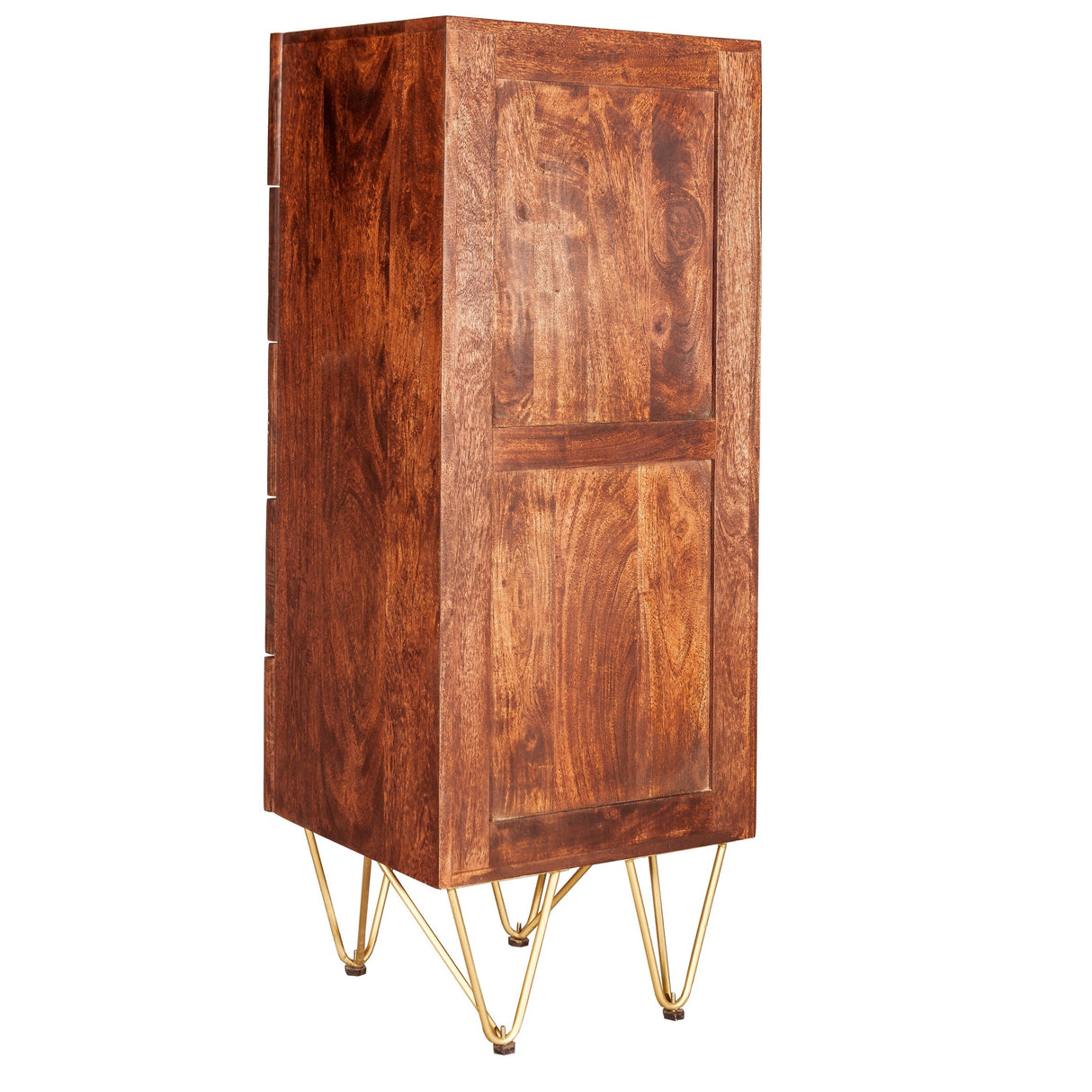 Solid Mango Wood Chest Of 5 Drawers Tall - Dark Gold