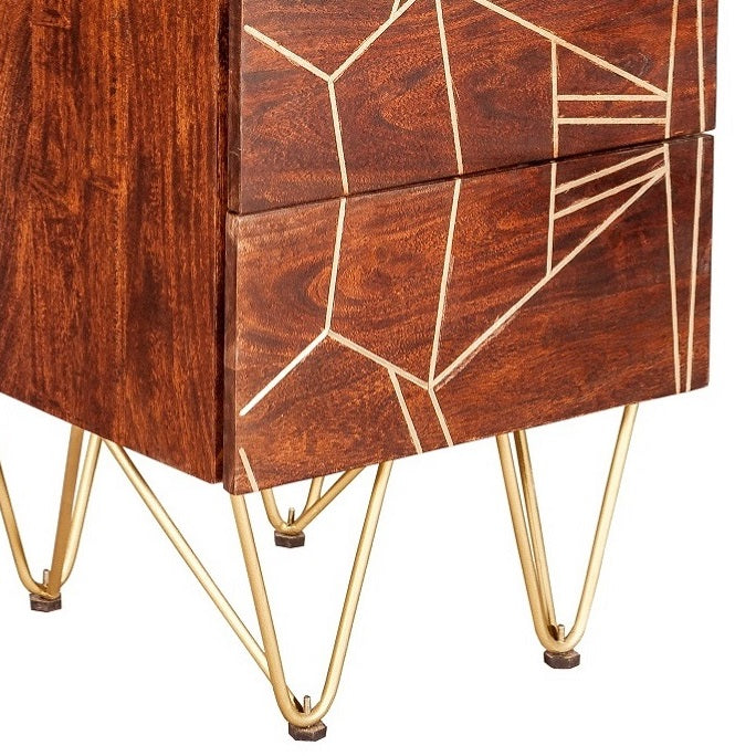 Solid Mango Wood Chest Of 5 Drawers Tall - Dark Gold