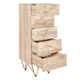 Solid Mango Wood Chest Of 5 Drawers Tall - Light Gold