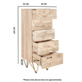 Solid Mango Wood Chest Of 5 Drawers Tall - Light Gold